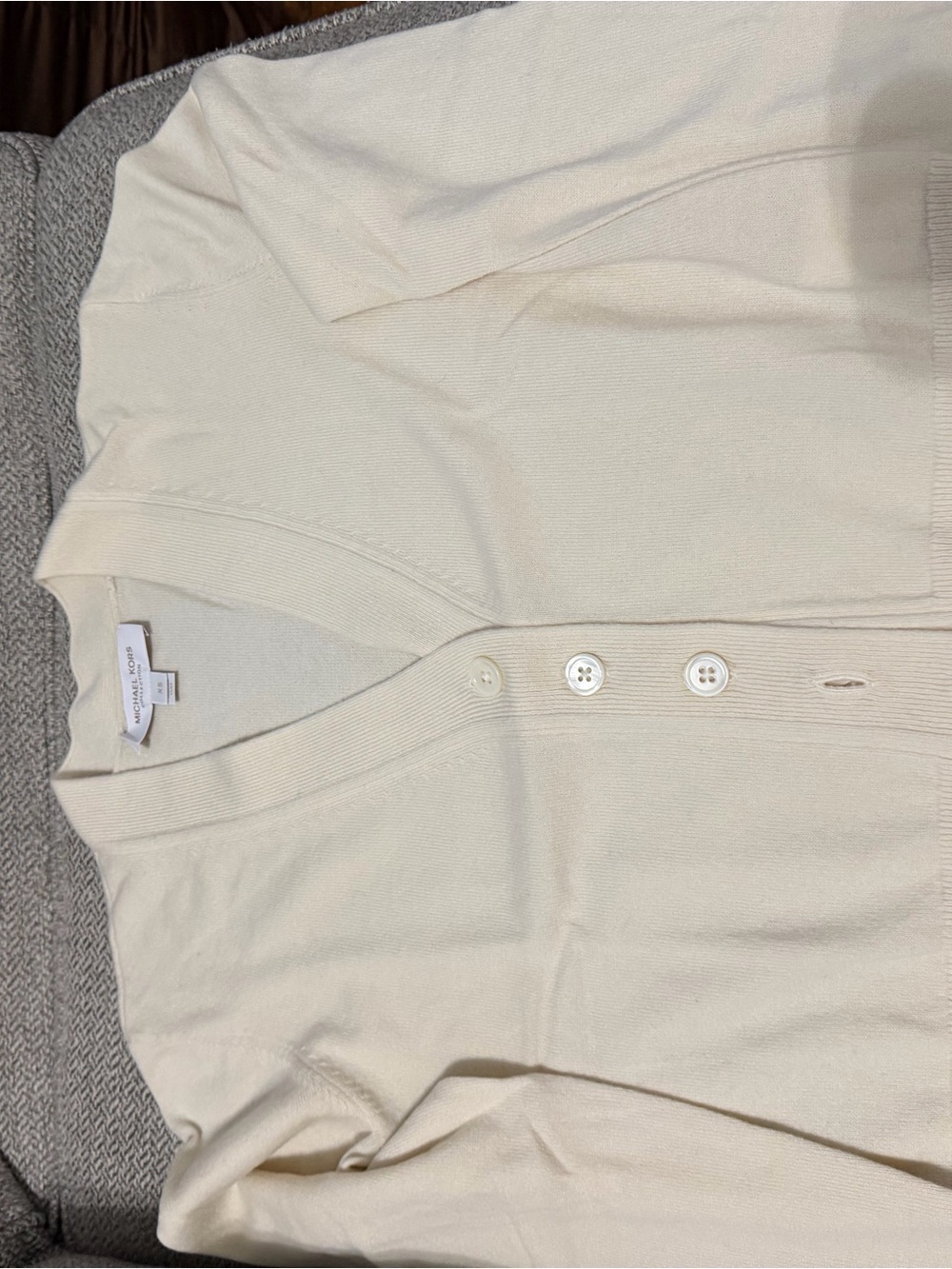 Michael Kors Collection Cream V-Neck Button Cardigan